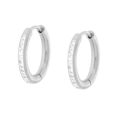 Orecchini Cerchio mm 17 con Crystal Bianchi in ACCIAIO - Milano 7 Arte e Design