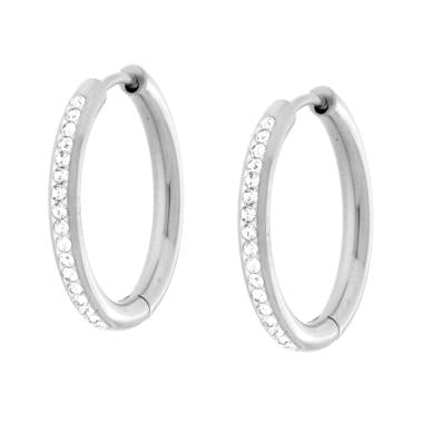 Orecchini Cerchio mm 21 con Crystal Bianchi in ACCIAIO - Milano 7 Arte e Design