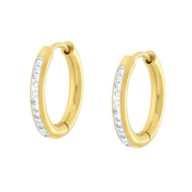Orecchini Cerchio mm 17 con Crystal Bianchi in ACCIAIO colore Oro - Milano 7 Arte e Design