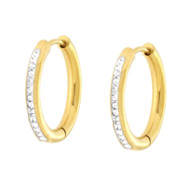 Orecchini Cerchio mm 19 con Crystal Bianchi in ACCIAIO colore Oro - Milano 7 Arte e Design