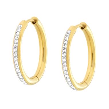 Orecchini Cerchio mm 21 con Crystal Bianchi in ACCIAIO colore Oro - Milano 7 Arte e Design
