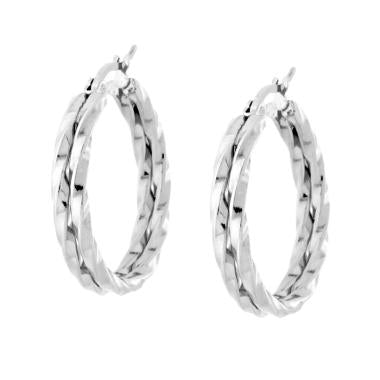 Orecchini Cerchio doppia Canna Diamantata in ACCIAIO - Milano 7 Arte e Design