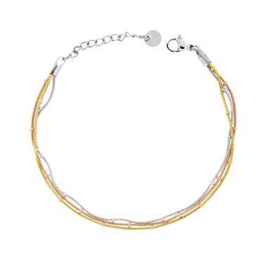 Bracciale tre fili Catena Coda di Topo in ACCIAIO colore Oro Acciaio e Rosa - Milano 7 Arte e Design