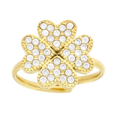 Anello Quadrifoglio con Crystal Bianchi in ACCIAIO colore Oro - Milano 7 Arte e Design
