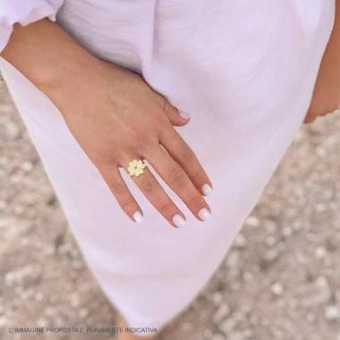 Anello Quadrifoglio con Crystal Bianchi in ACCIAIO colore Oro