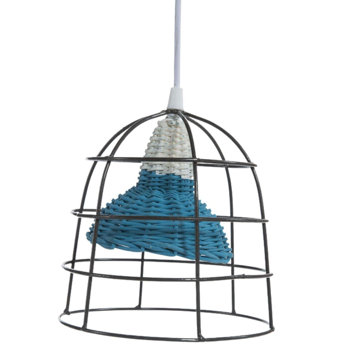 Lampadario in metallo e vimini blu Ø18