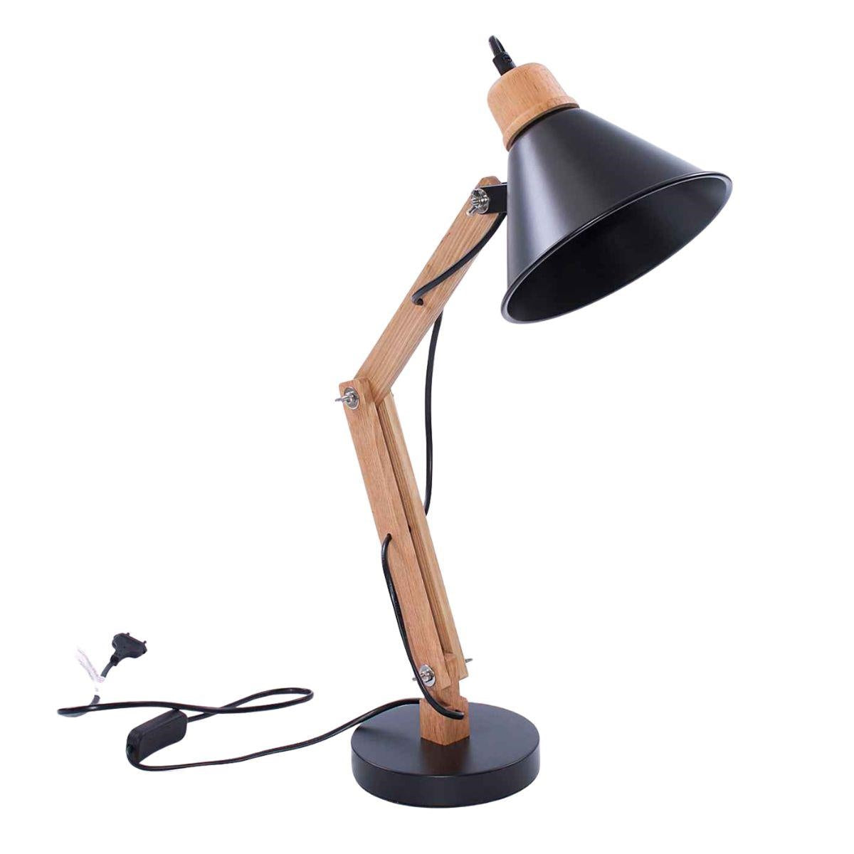 Lampada da scrivania in metallo nero e legno 16x30H55
