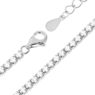 Bracciale Tennis Griffe cm 17+3 con Zirconi mm 2 Bianchi in ARGENTO 925 Galvanica Rodio - Milano 7 Arte e Design