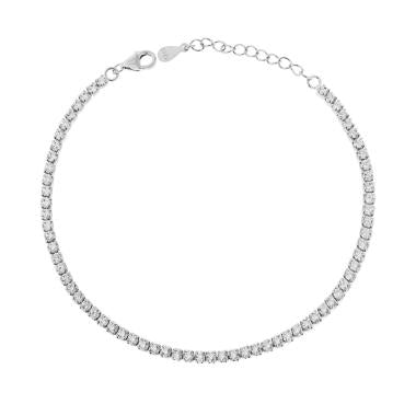 Bracciale Tennis Griffe cm 17+3 con Zirconi mm 2 Bianchi in ARGENTO 925 Galvanica Rodio