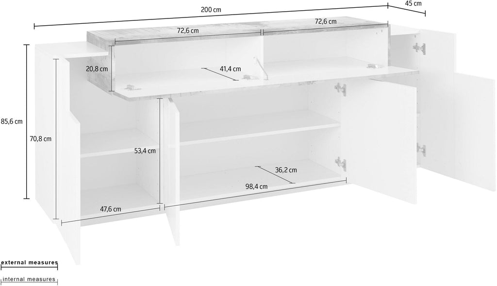 Credenza CORO 200 cm 4 ante battenti + 1 anta a ribalta - Milano 7 Arte e Design