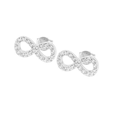 Orecchini Infinito con Zirconi Bianchi in ARGENTO 925 Galvanica Rodio - Milano 7 Arte e Design