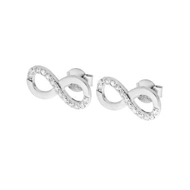 Orecchini Infinito con Zirconi Bianchi in ARGENTO 925 Galvanica Rodio - Milano 7 Arte e Design