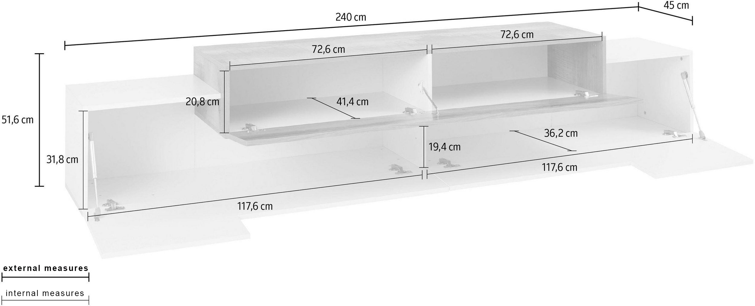 Porta tv CORO 240 cm 3 ante a ribalta - Milano 7 Arte e Design