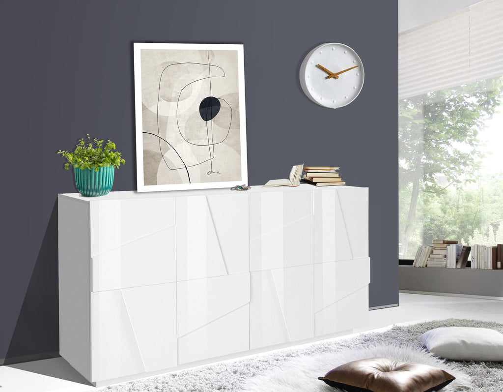 Credenza PING 160 cm 4 ante battenti bianca laccato lucido - Milano 7 Arte e Design