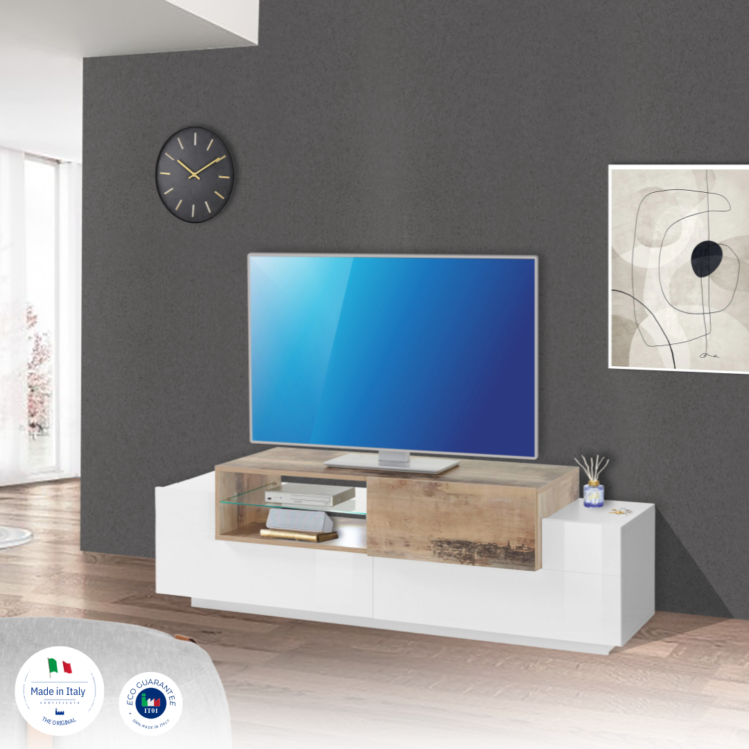 Porta tv NEW CORO 160 cm 1 anta battente + 2 ante a ribalta - Milano 7 Arte e Design