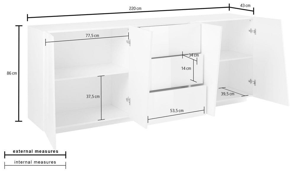Credenza VEGA 220 cm 4 ante + 3 cassetti - Milano 7 Arte e Design