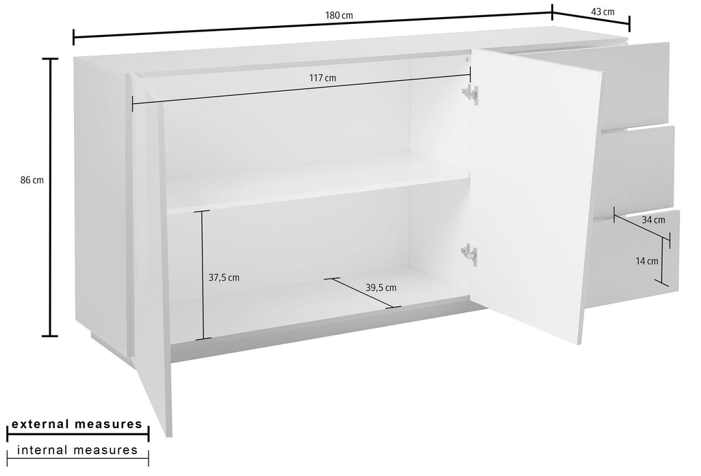 Credenza VEGA 180 cm 2 ante + 3 cassetti - Milano 7 Arte e Design