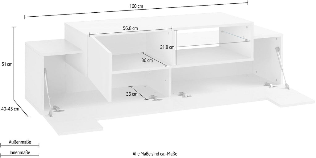 Porta tv NEW CORO 160 cm 1 anta battente + 2 ante a ribalta - Milano 7 Arte e Design