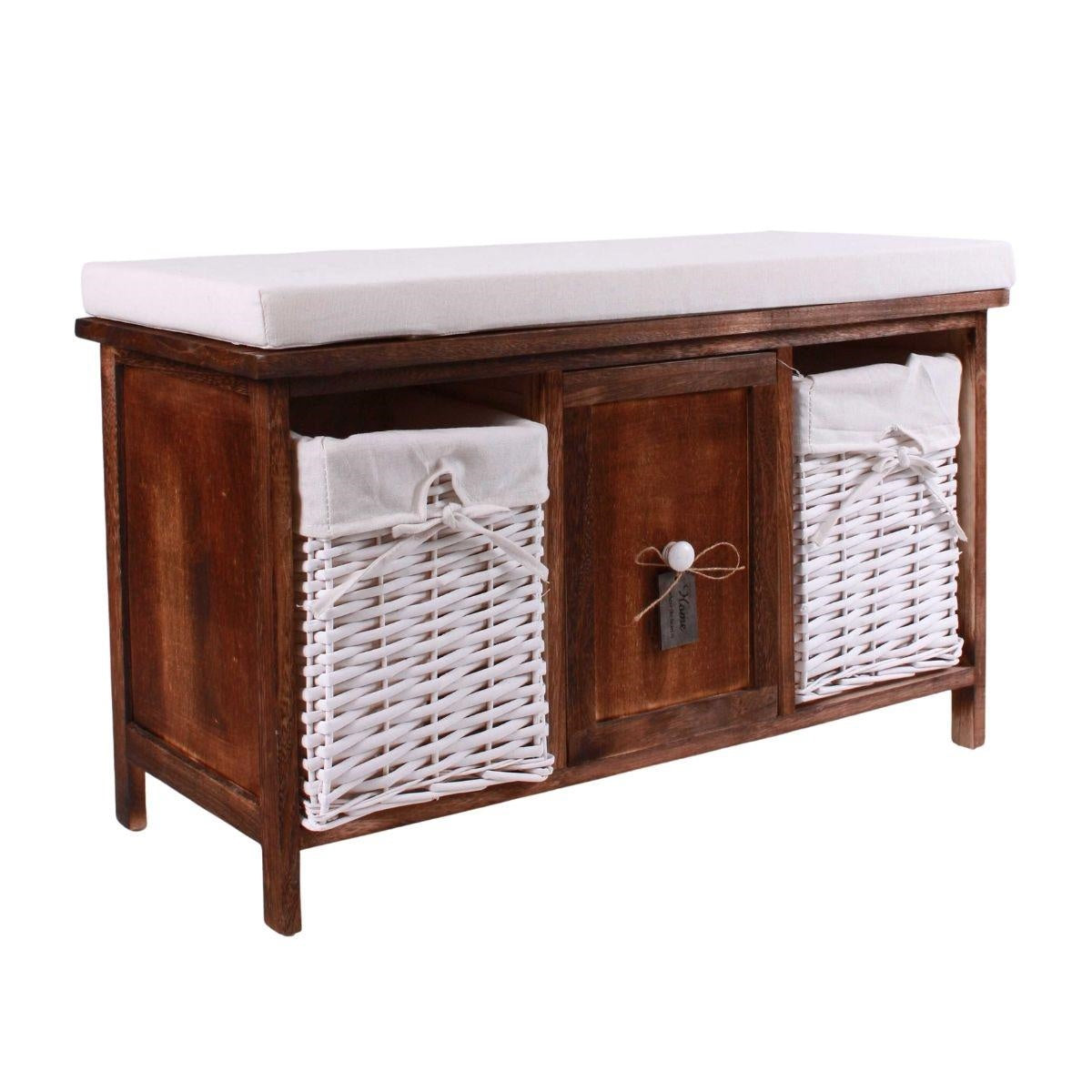 Panca in legno con cestini in vimini 73X32H45