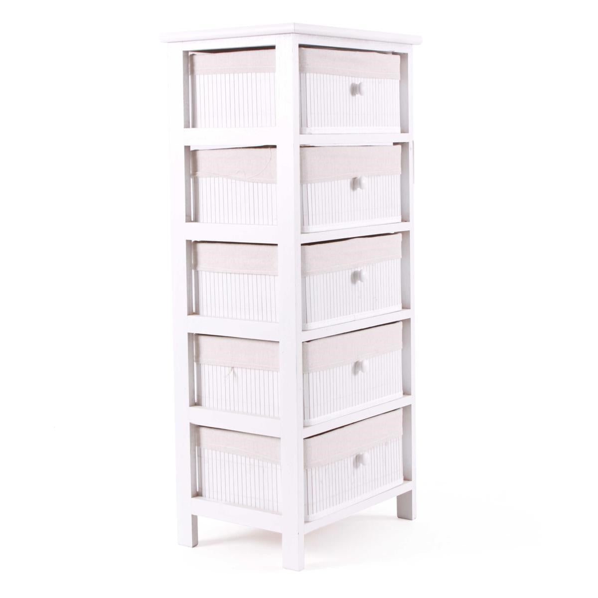 Cassettiera in abete e bambù bianca 40X29H90