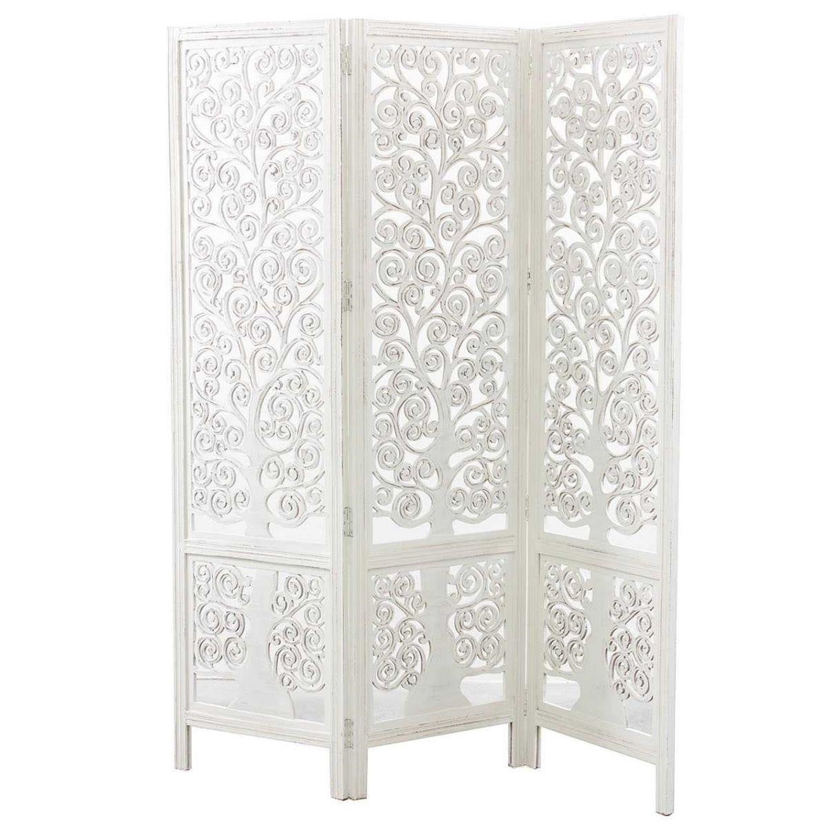 Paravento in mango bianco intagliato 150H180