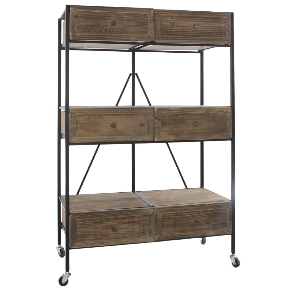 Scaffale in ferro e legno con ruote 74X37H112 - Milano 7 Arte e Design