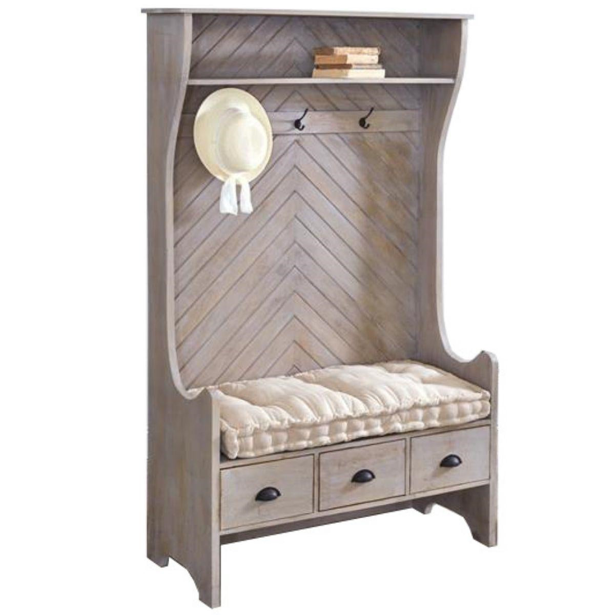 Panca con appendiabiti in mango grigio 108X45H178