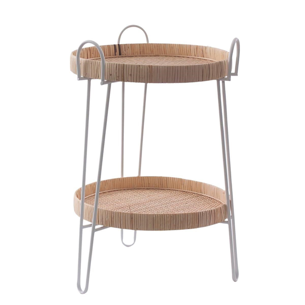 Tavolo da caffè in metallo bianco e rattan Ø42H60 - Milano 7 Arte e Design