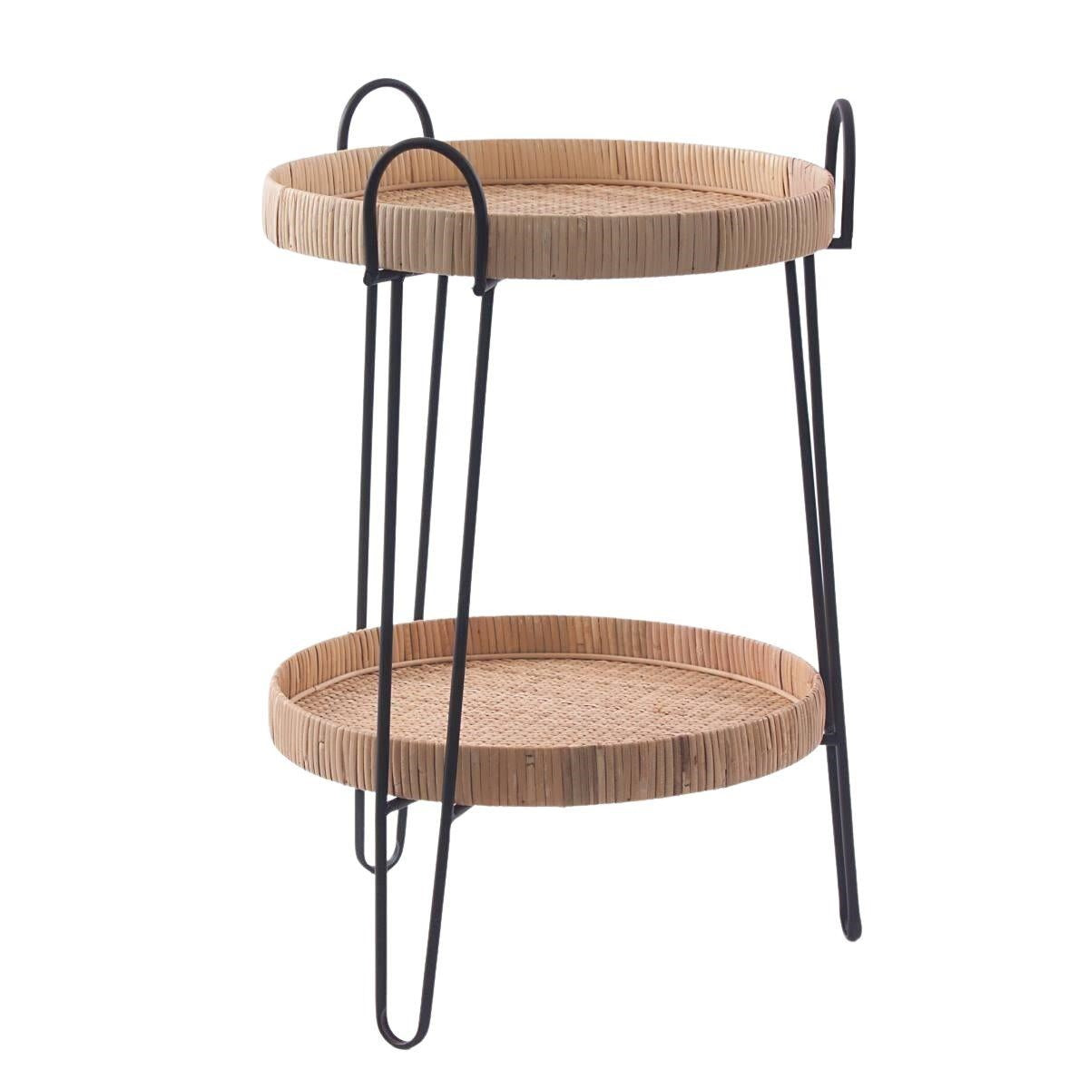 Tavolo da caffè in metallo nero e rattan Ø42H60