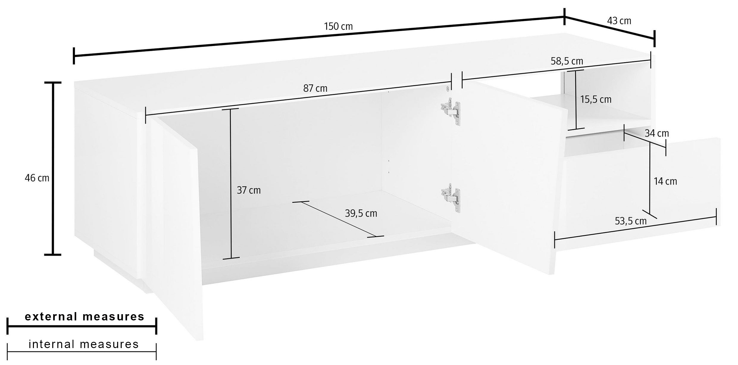 Porta tv VEGA 150 cm  2 ante battenti + 1 cassetto