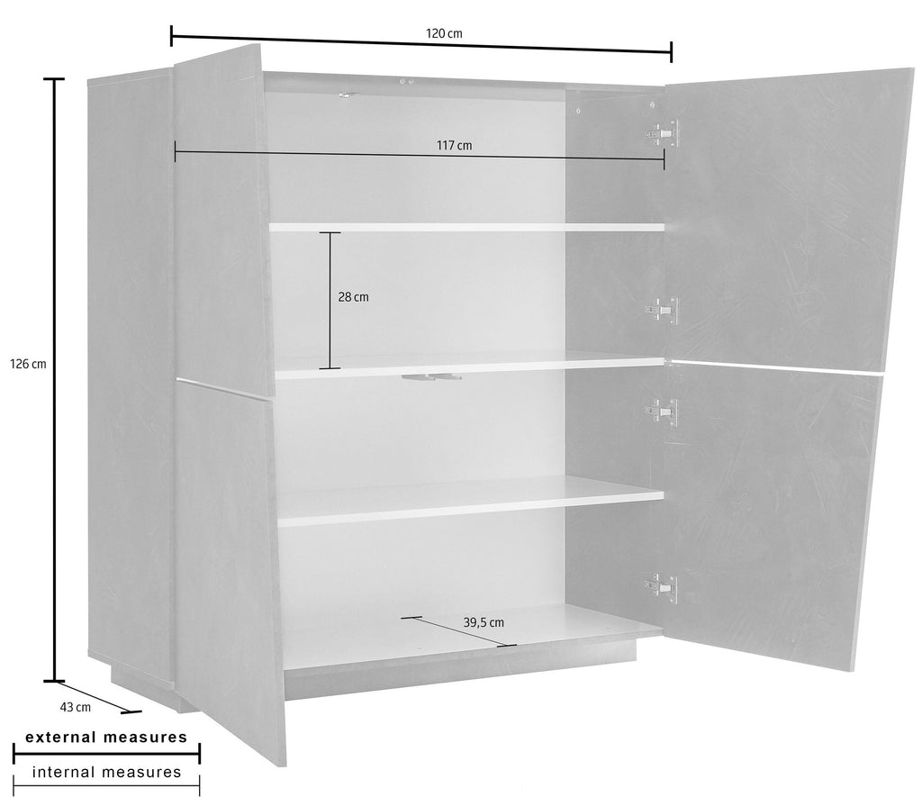 Credenza VEGA alta 120 cm 4 ante push-to-open - Milano 7 Arte e Design