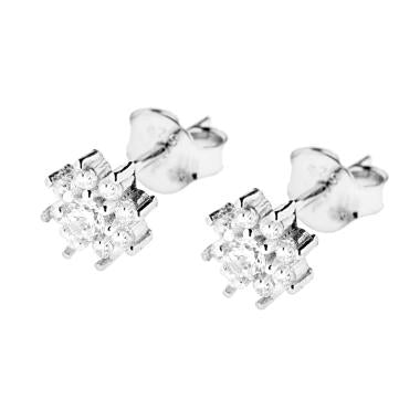 Orecchini Fiore con Zirconi Bianchi in ARGENTO 925 Galvanica Rodio - Milano 7 Arte e Design