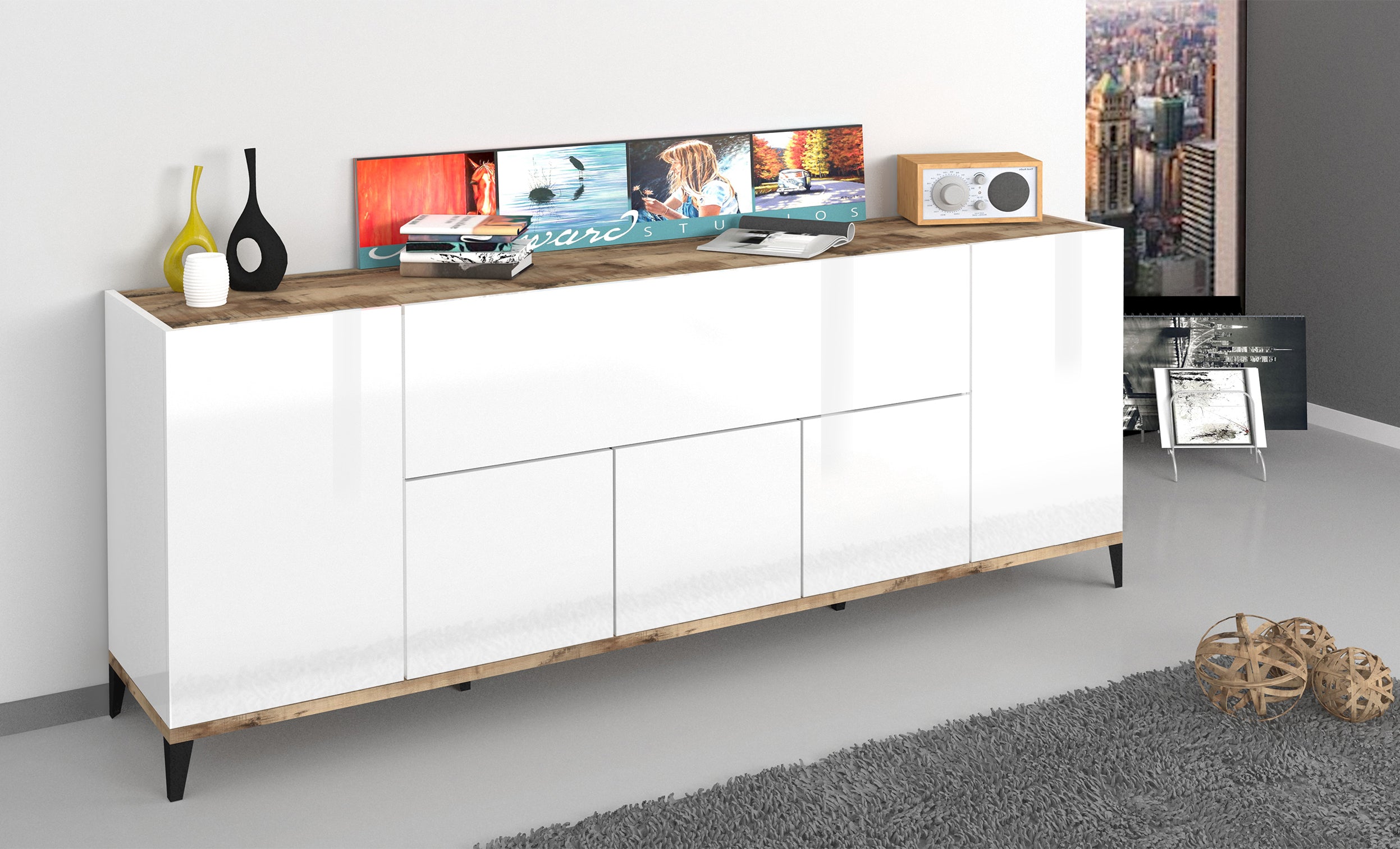 Credenza SUNRISE 4 ante + 1 anta ribalta da 200 cm