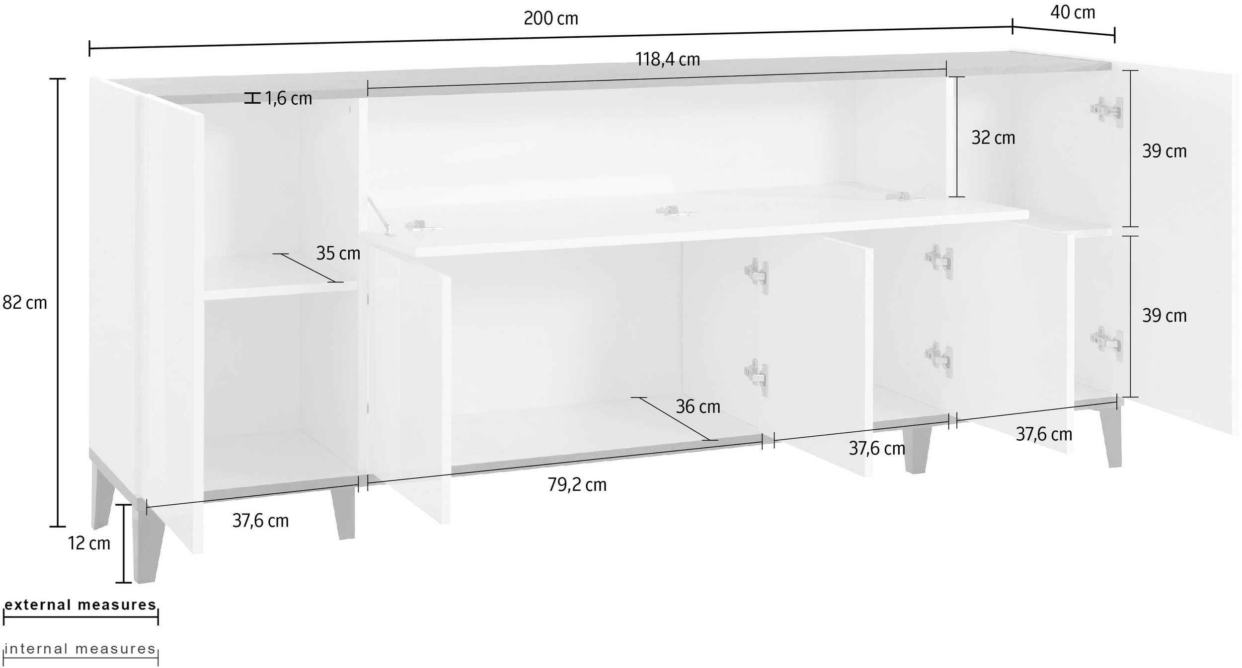 Credenza SUNRISE 4 ante + 1 anta ribalta da 200 cm