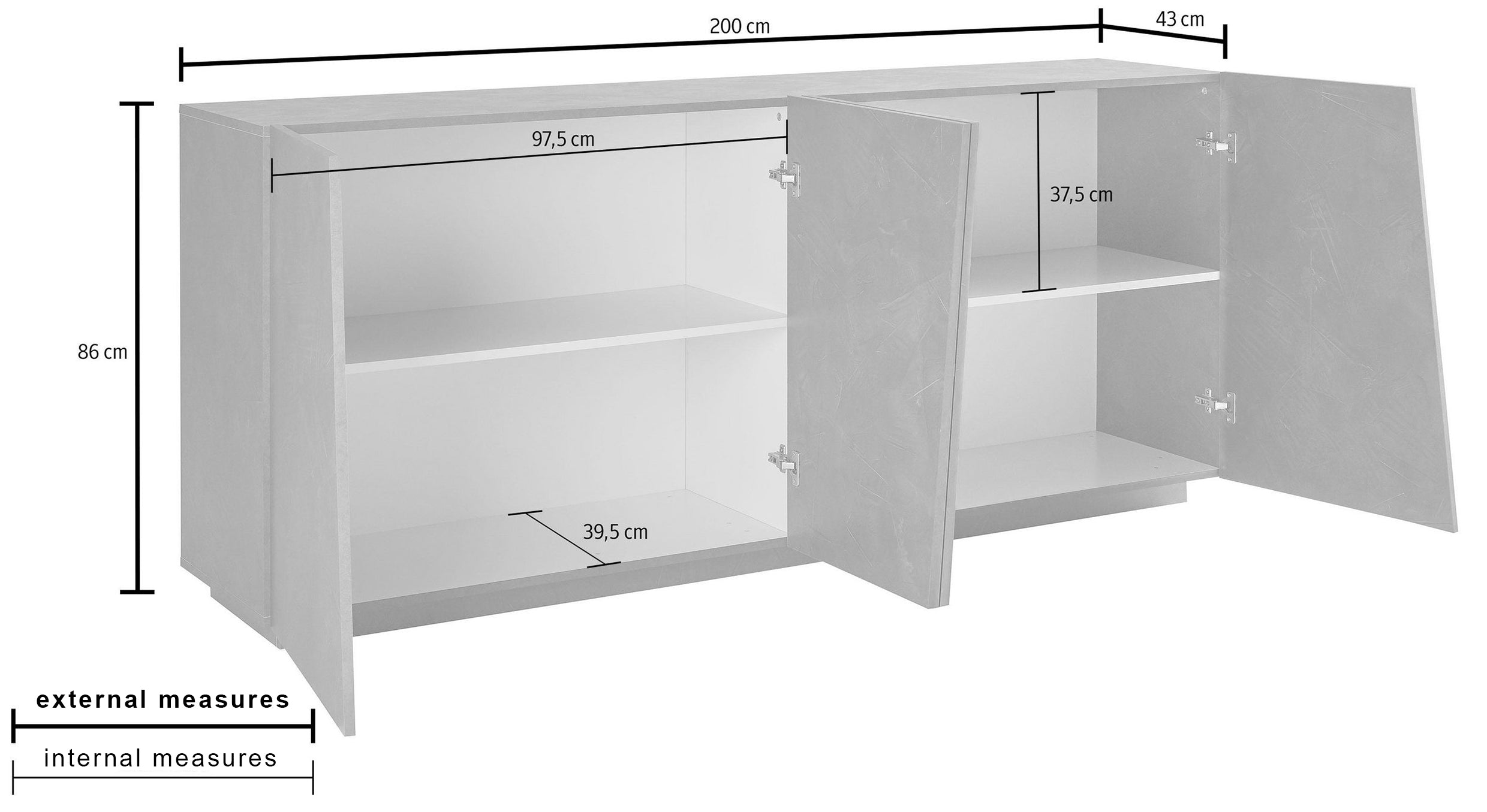 Credenza VEGA 200 cm 4 ante battenti