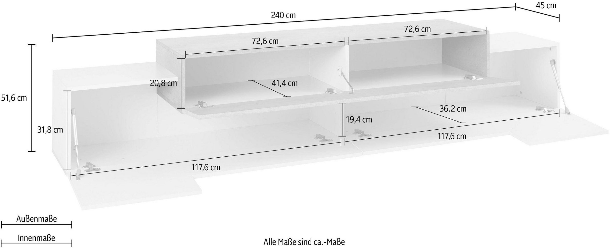 Porta tv CORO 240 cm 3 ante a ribalta - Milano 7 Arte e Design
