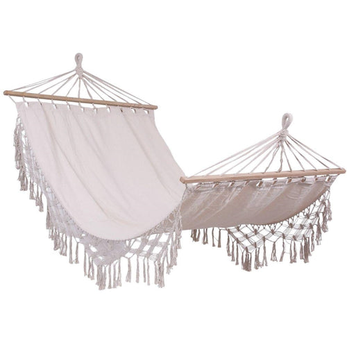 Amaca in tessuto beige con frange 120H200