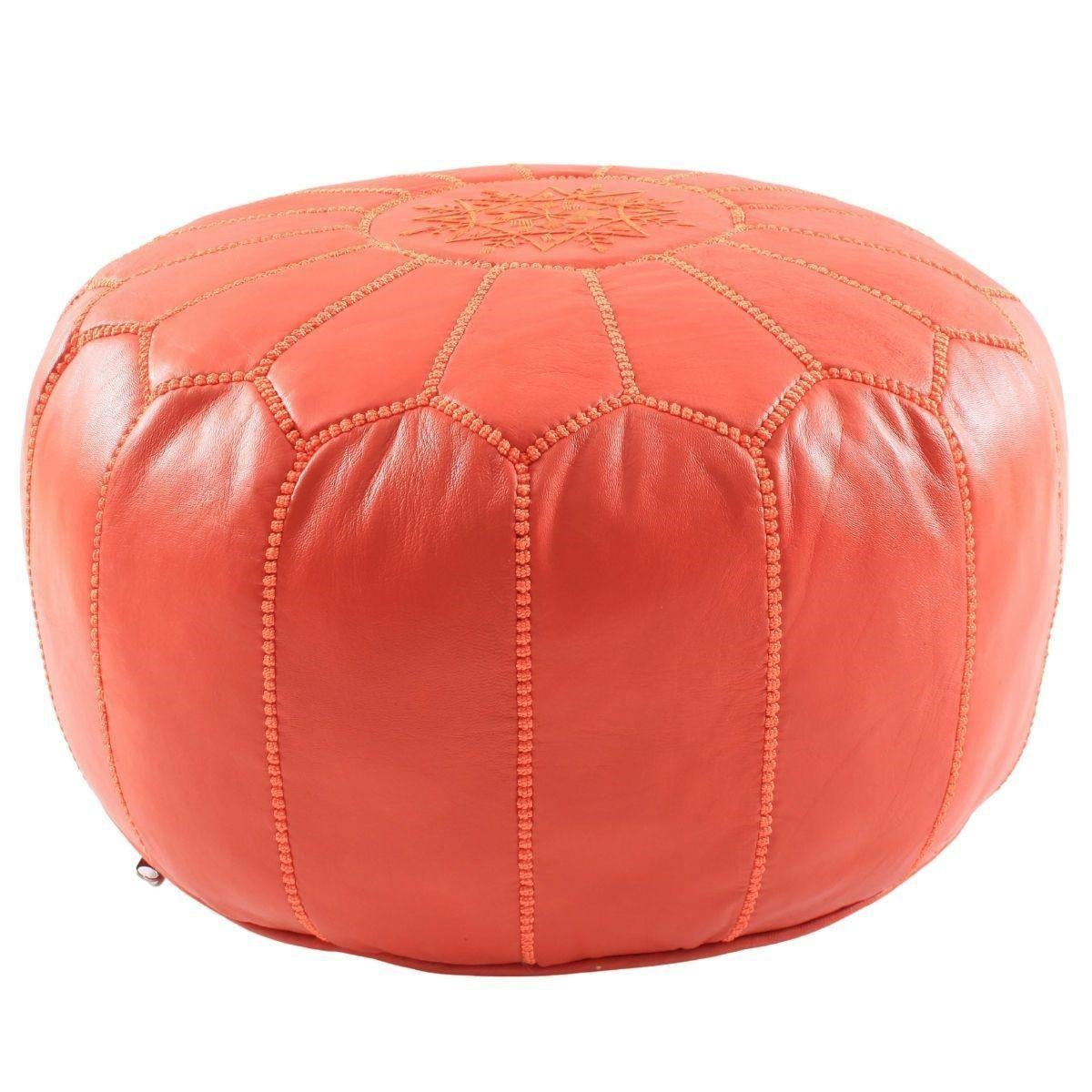 Pouf rotondo in cuoio arancione Ø50H30