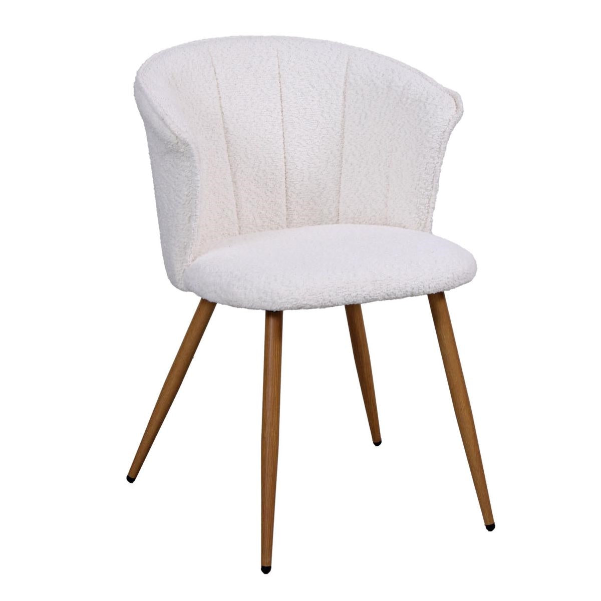 Sedia in tessuto bouclé bianco "Tina" 59x49H46/75