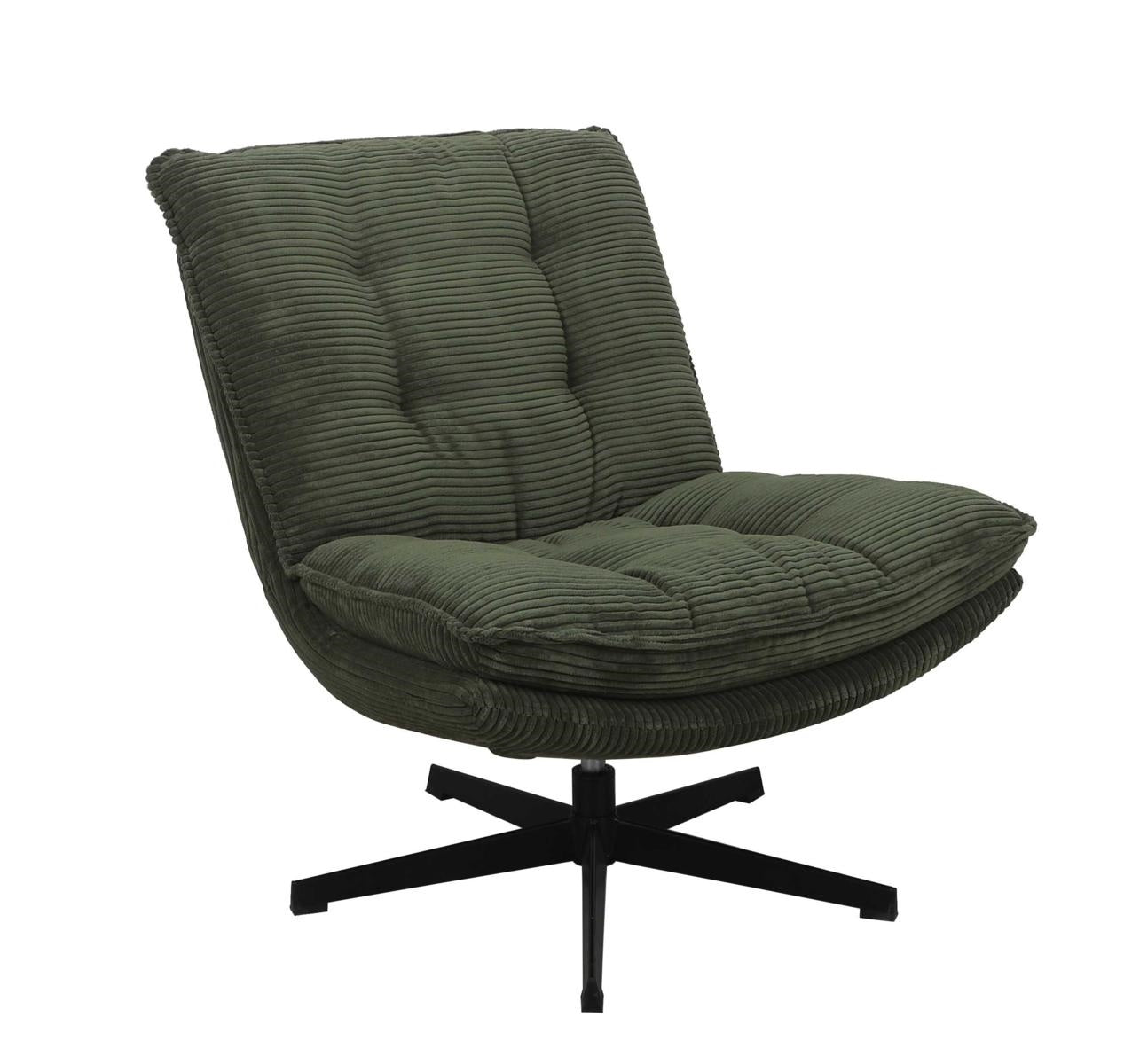 Poltrona girevole in velluto verde a coste "Agata" 71X90H88