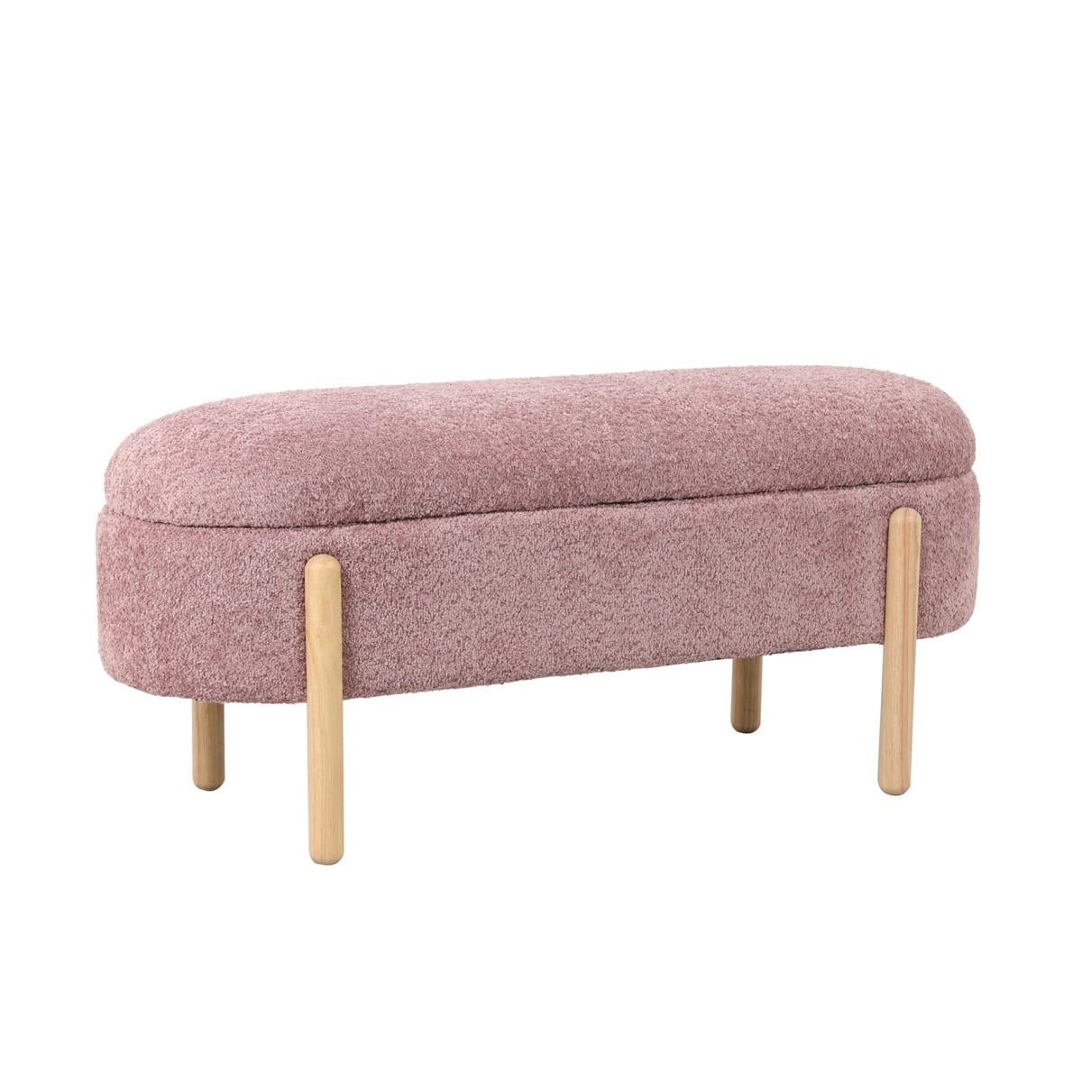 Panca baule effetto bouclé rosa "Lara" 108X41H48