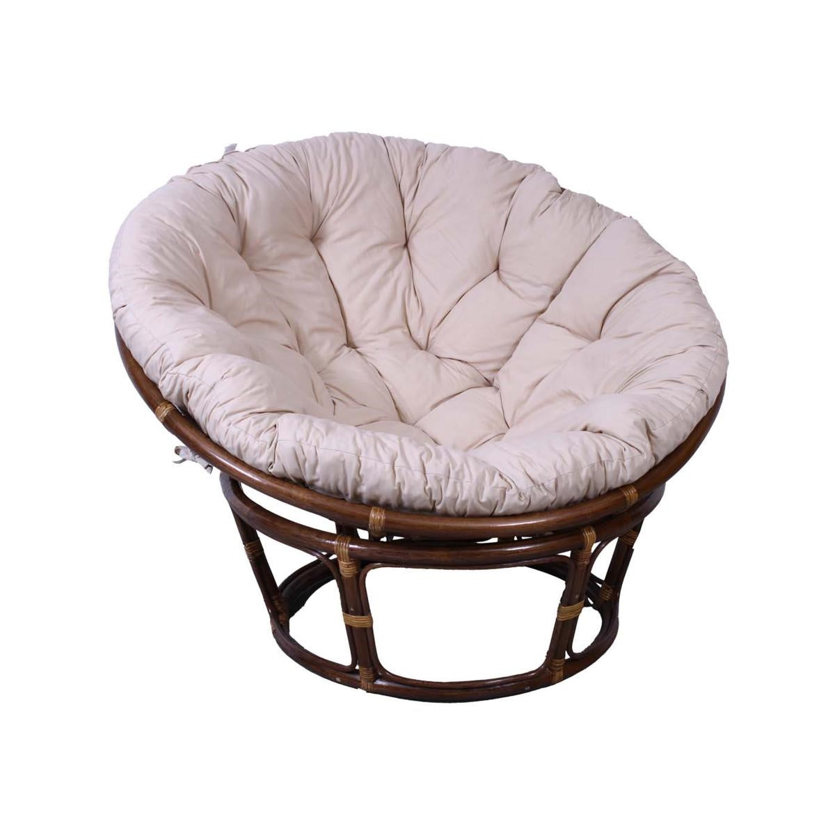 Poltrona rotonda in rattan noce "Papasan" con cuscino Ø110