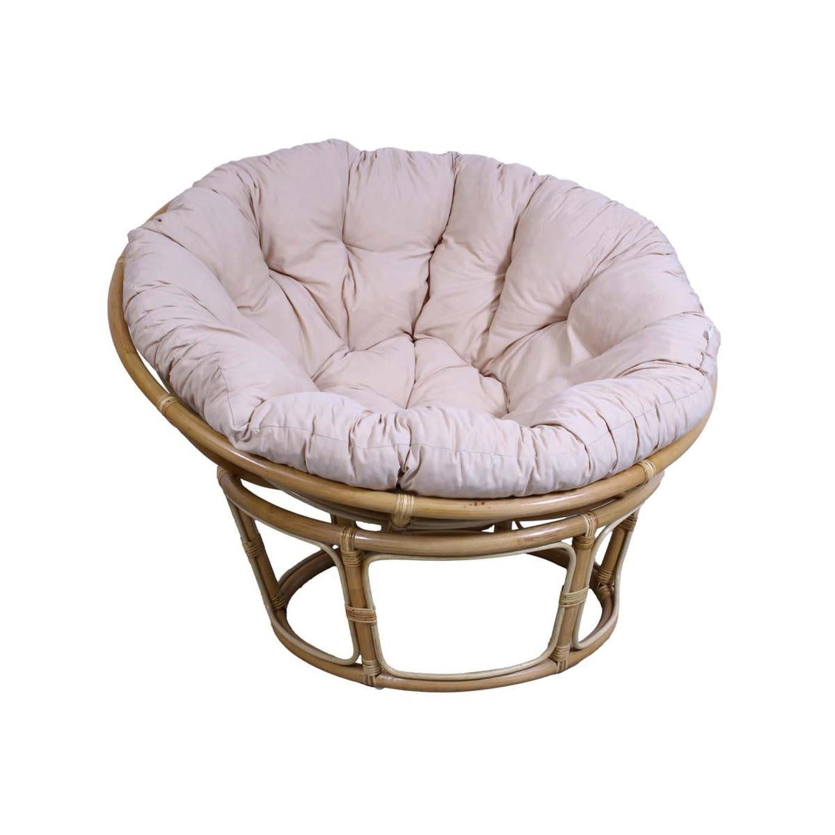 Poltrona rotonda in rattan "Papasan" con cuscino Ø110
