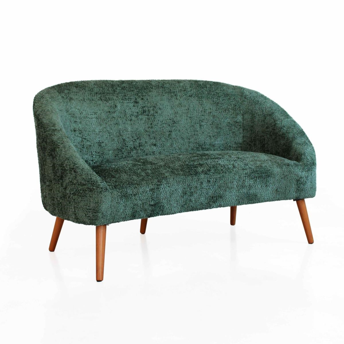 Divano "Elfo" in tessuto verde effetto bouclé 137X69H79