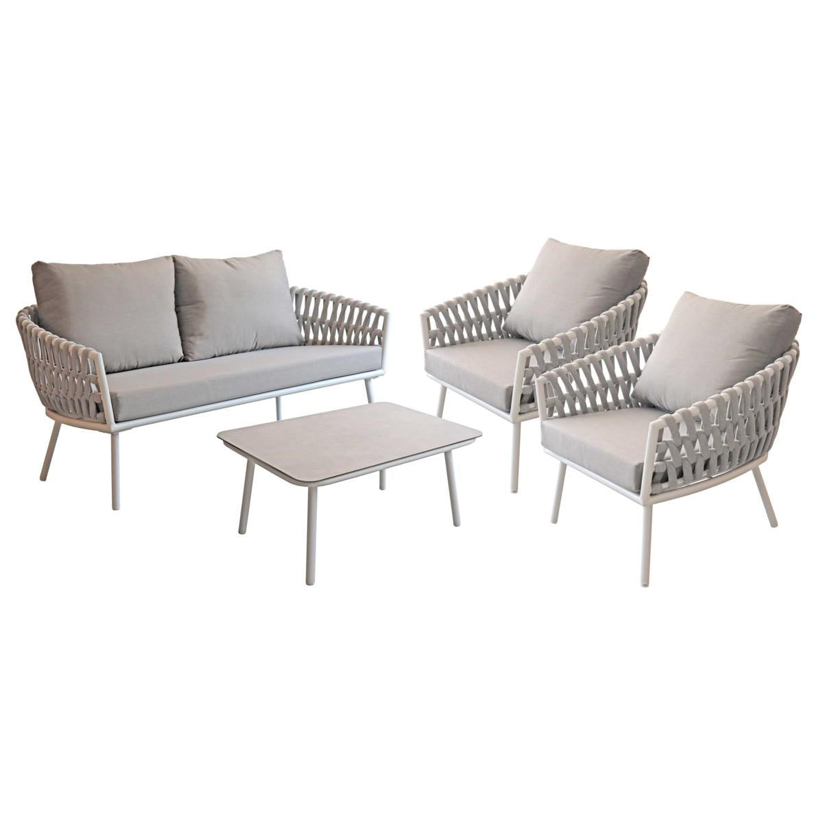 Salotto completo in alluminio bianco e corda "Pula"