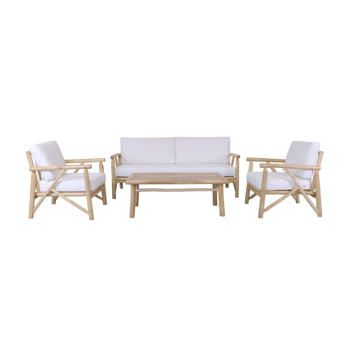 SALOTTO VERSILIA IN LEGNO DI TEAK NATURALE CON CUSCINI COMPOSTO DA 2 POLTRONE, 1
