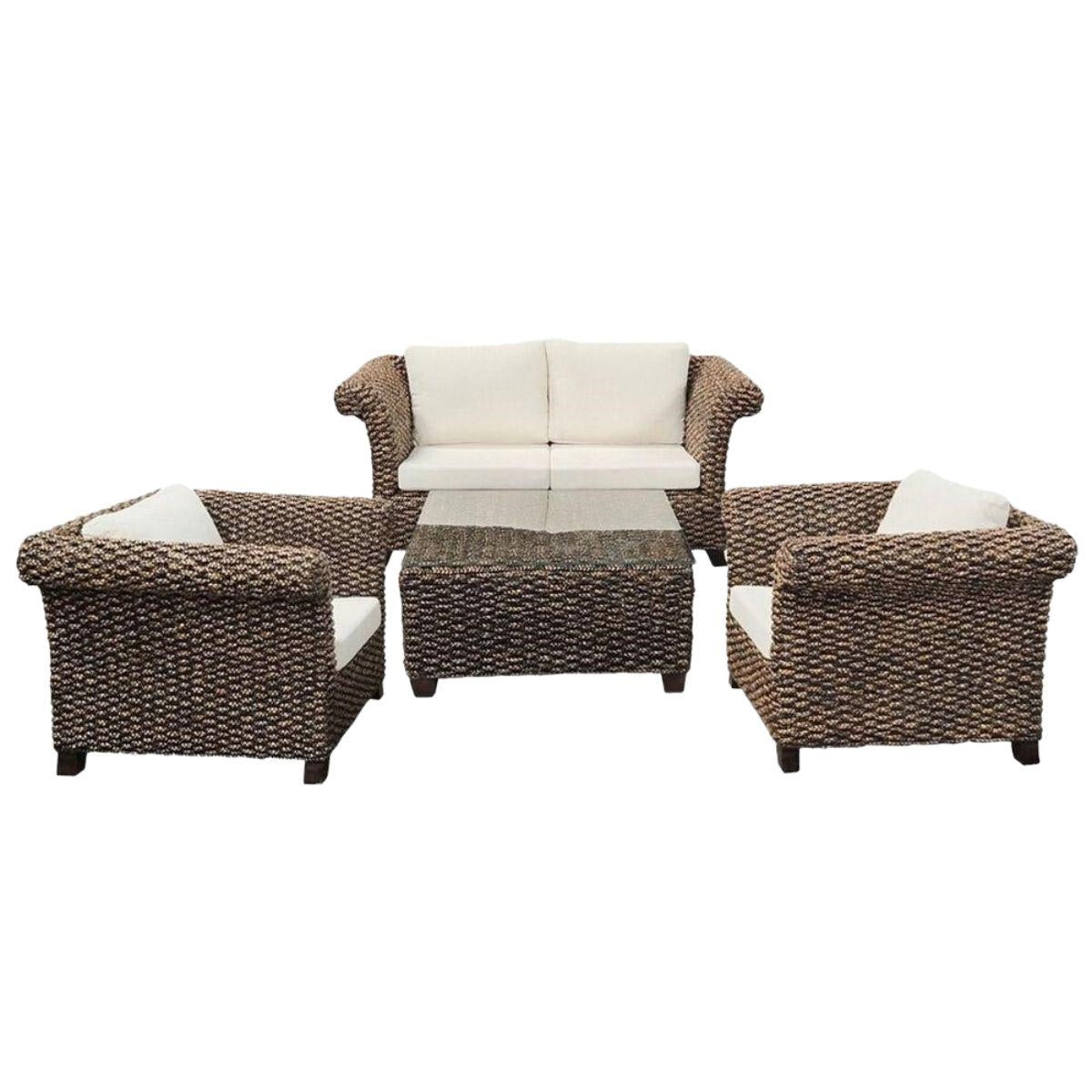 Salotto completo Medellin in rattan marrone/nero - Milano 7 Arte e Design