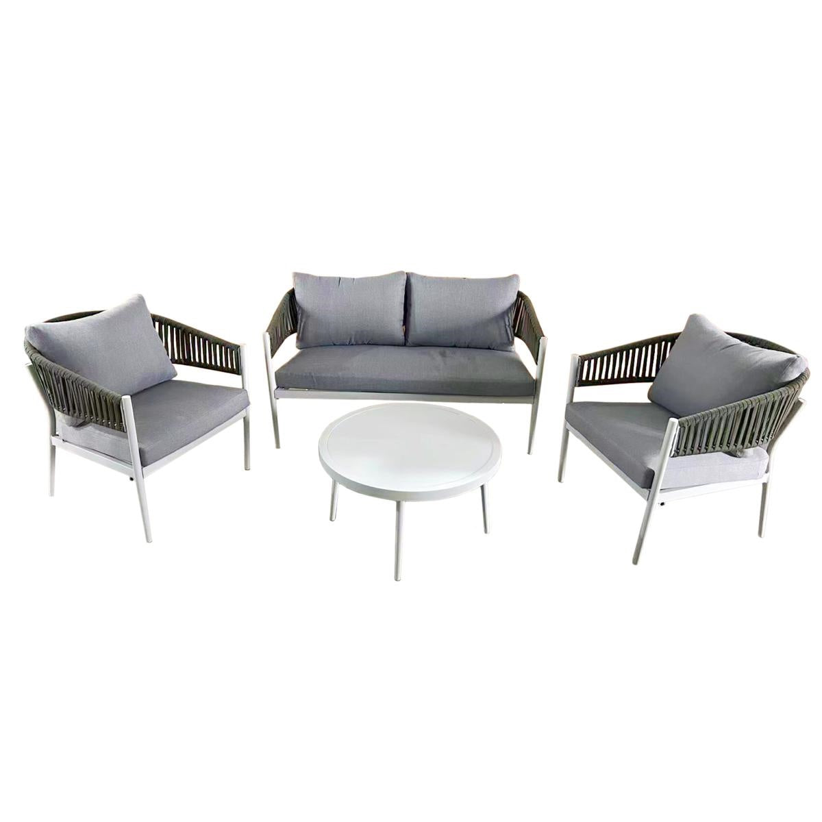 Salotto completo in alluminio grigio e corda "Raul"