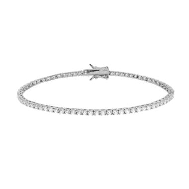 Bracciale Tennis Griffe cm 16.5 con Zirconi mm 2 Bianchi in ARGENTO 925 Galvanica Rodio