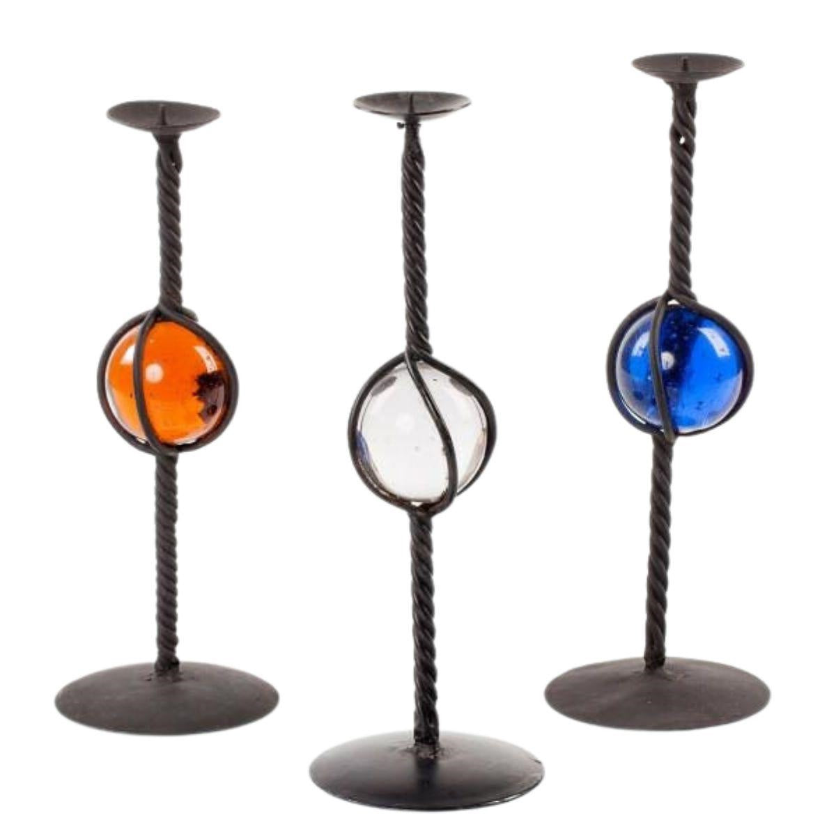 Portacandela in vetro e ferro in colori assortiti H30